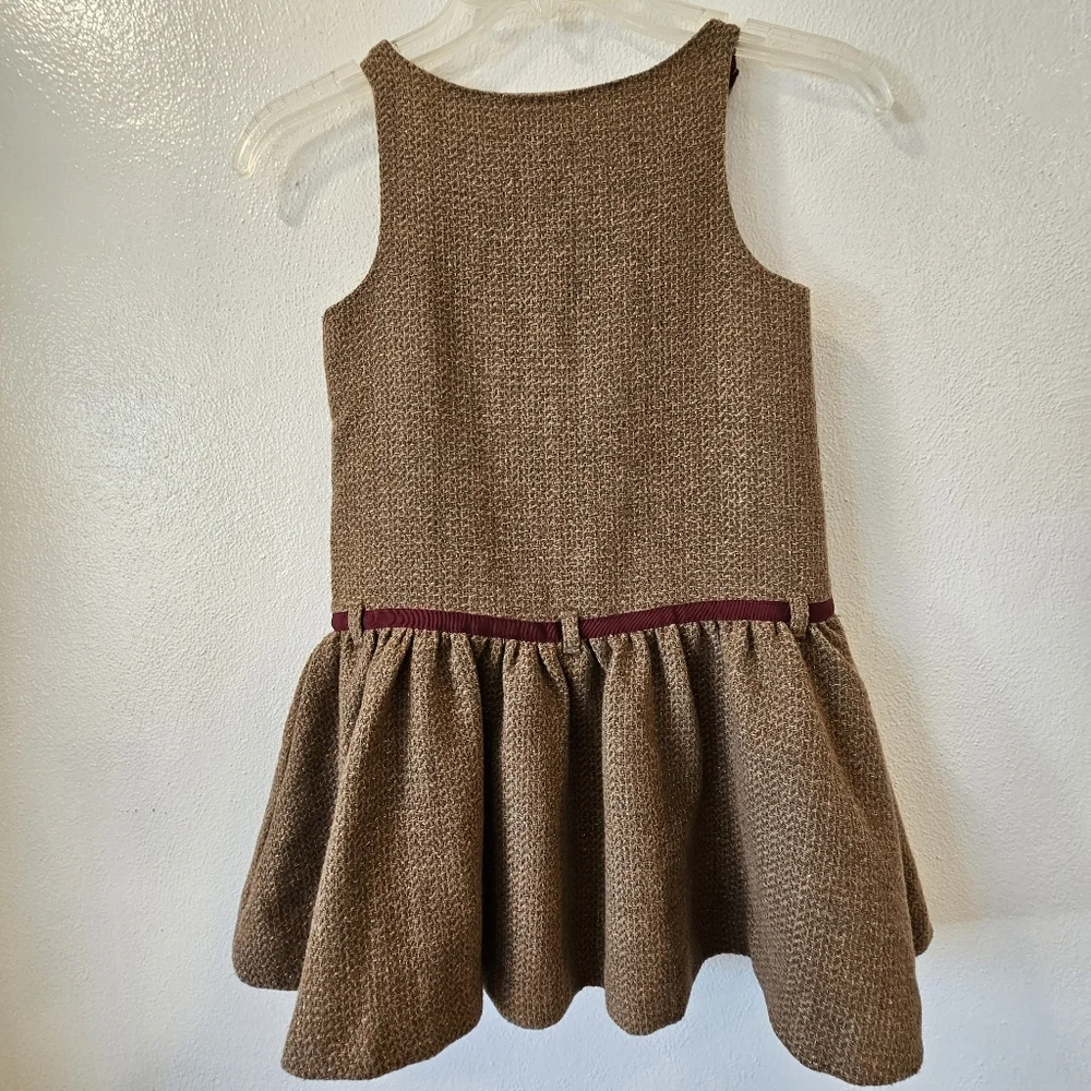 JANIE AND JACK SIZE 5 BROWN TWEED AND MAROON GIRL'S CHRISTMAS/HOLIDAY JUMPER - Picture 3 of 8